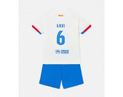 Lacne Dětský Futbalové dres Barcelona Paez Gavi #6 2023-24 Krátky Rukáv - Preč (+ trenírky)